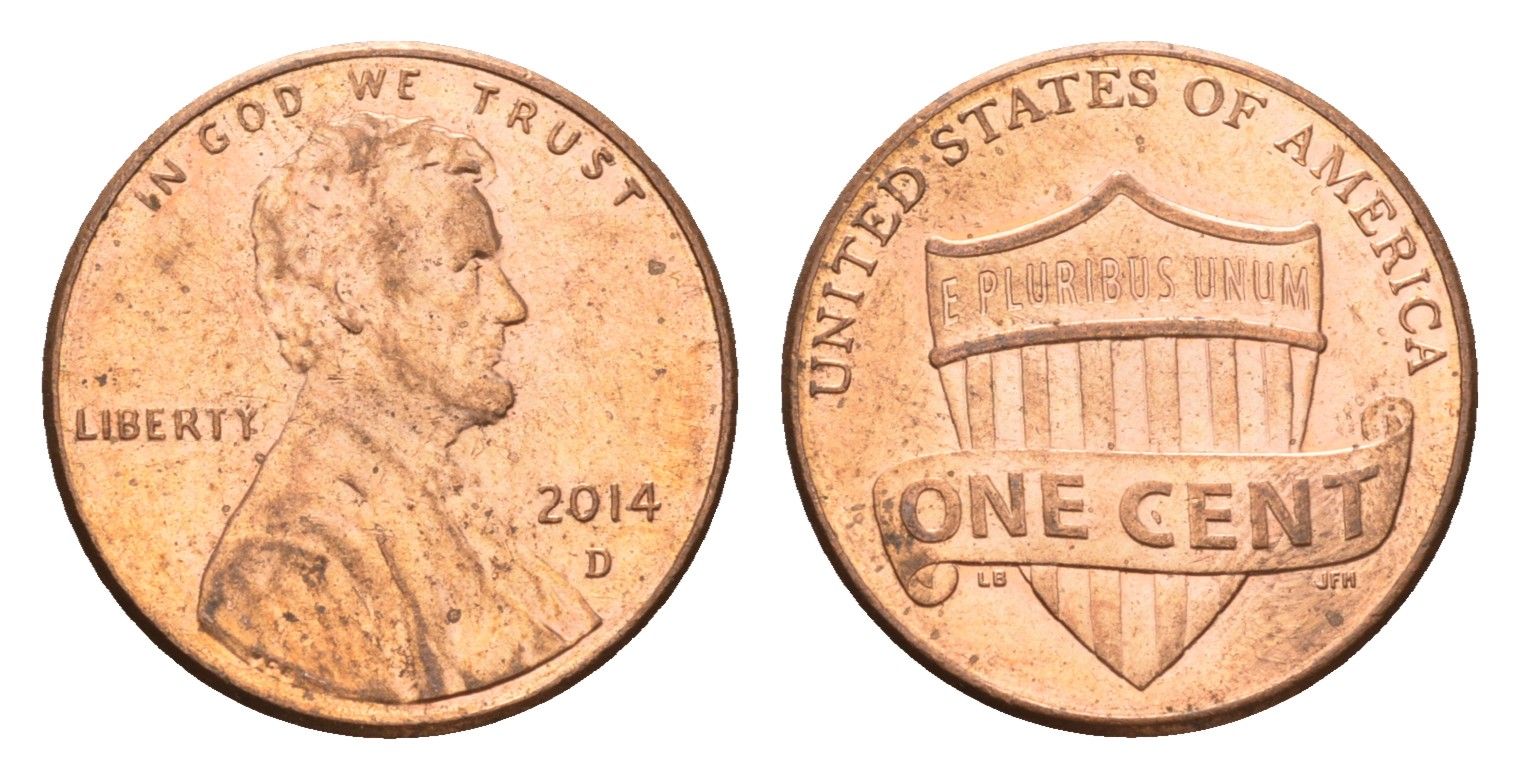 США 1 цент 2014 D, Линкольн KM 468 цинк плакированный медью 4674-721