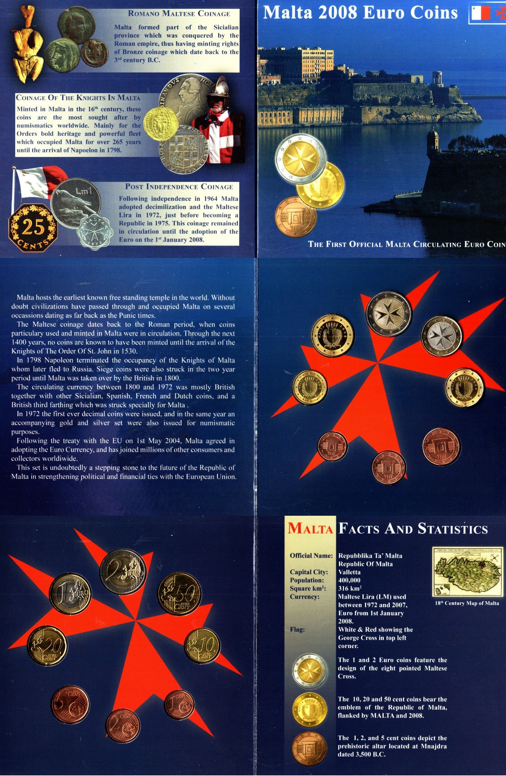 Мальта годовой евронабор из 8 монет (1, 2, 5, 10, 20 и 50 евроцентов; 1 и 2 евро) 2008 в оригинальном буклете KM MS30 (125, 126, 127, 128, 129, 130, 131 и 132) BU 8-2-05-56