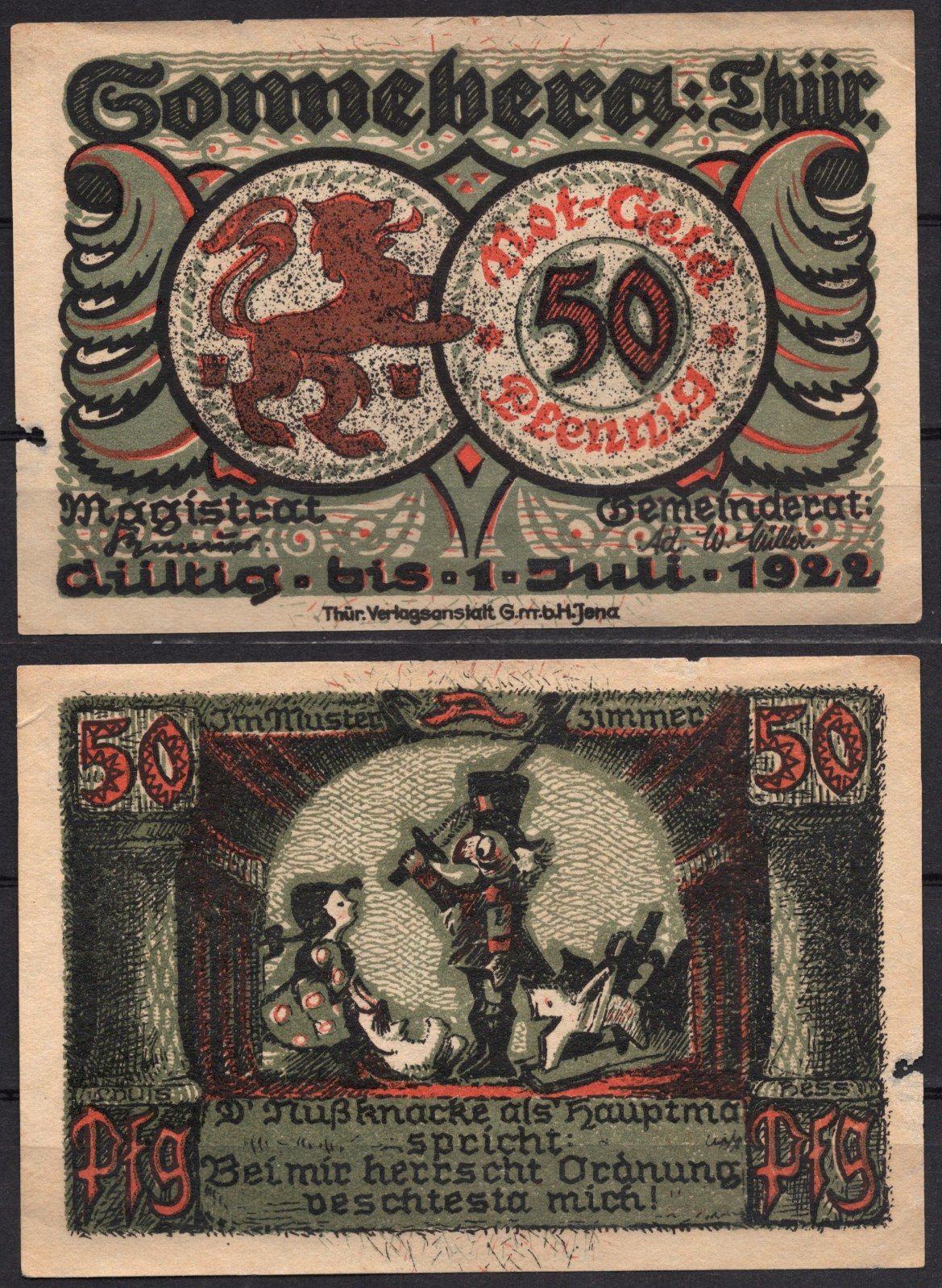 Германия, Зоннеберг 50 пфеннигов 1922 Нотгельд DeNG 2 1244.2-1/6 бумага 7556-4-2-1