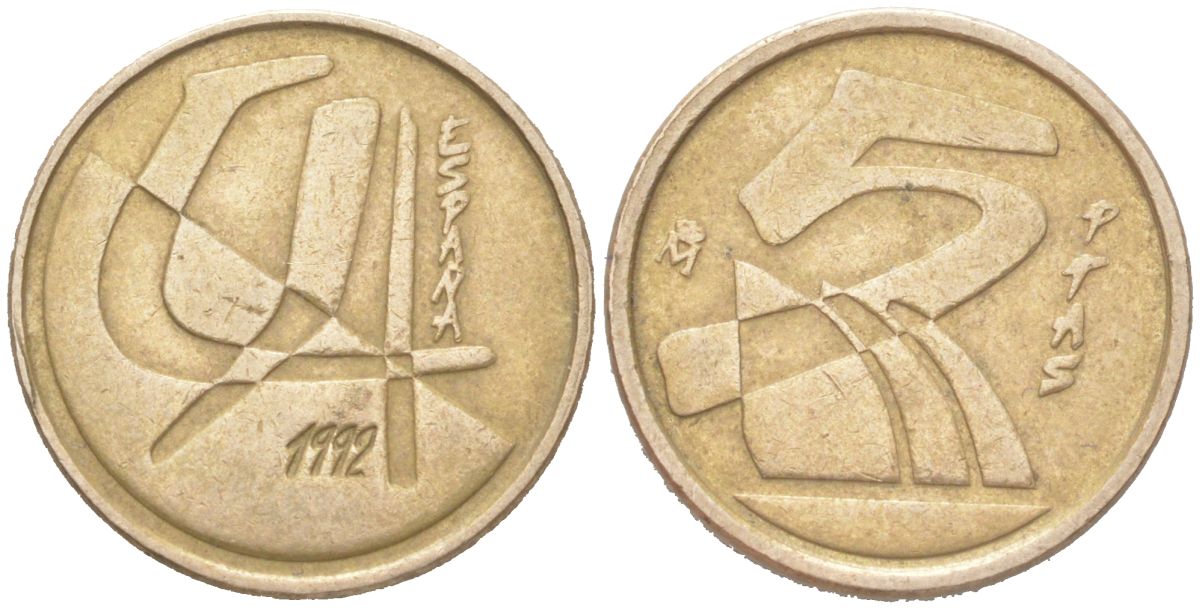 Испания 5 песет 1992 Хуан Карлос I (1975-2014) KM 833 алюминиевая бронза 4613-311