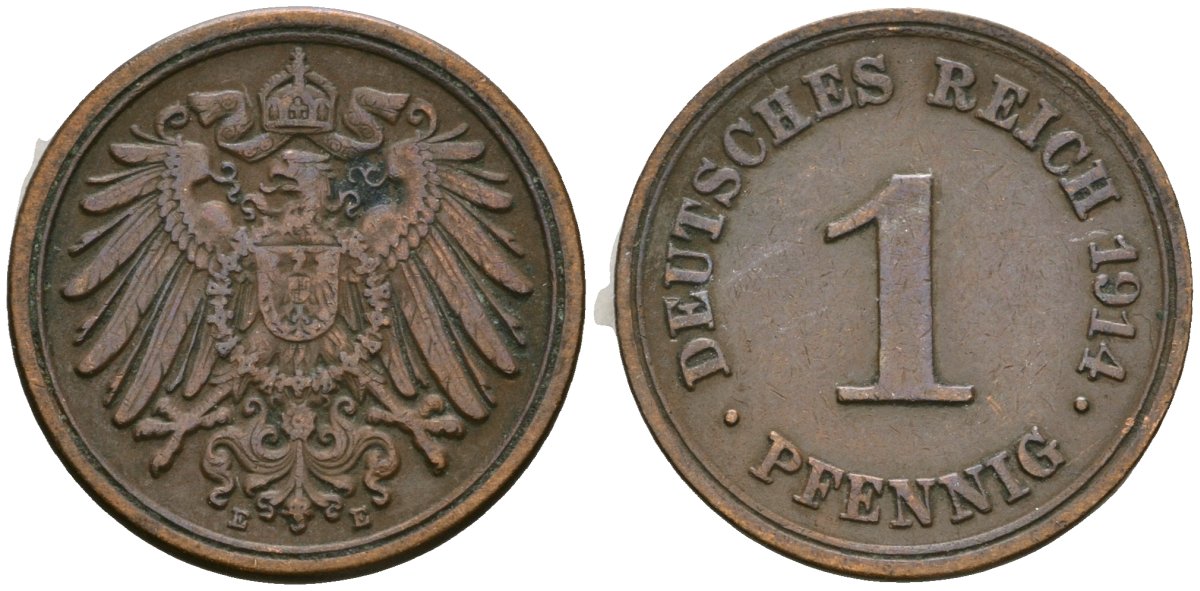Германия 1 пфенниг 1914 E, Вильгельм II (1888-1918) KM 10, J. 10 медь 4608-167