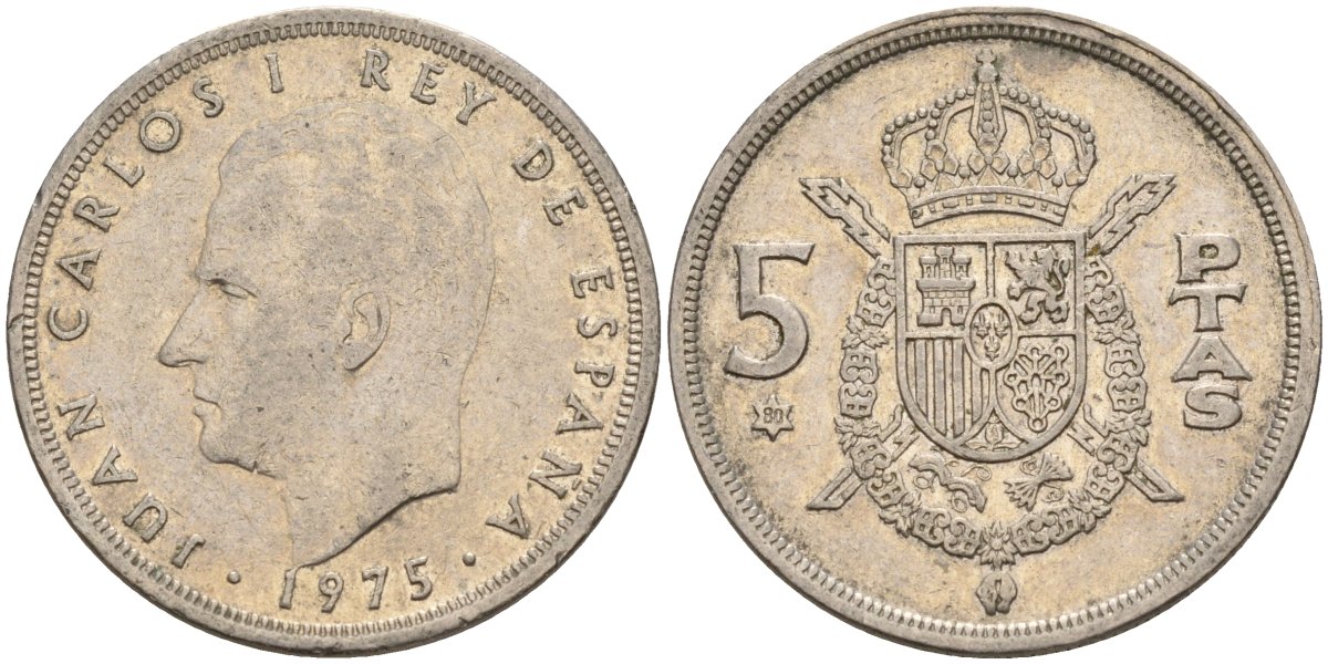 Испания 5 песет 1975 (80) Хуан Карлос I (1975-2014) KM 807 медно-никель 4155-715