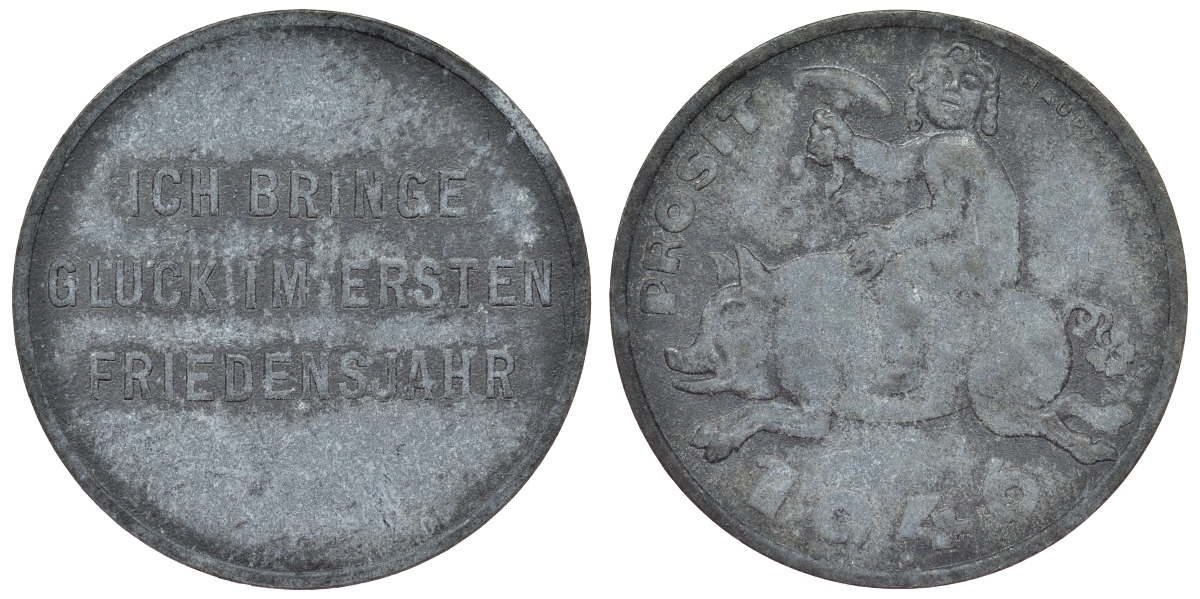 Австрия жетон 1946 удачи в первом году свободы, ребенок с грибом на свинье цинк 4121-156