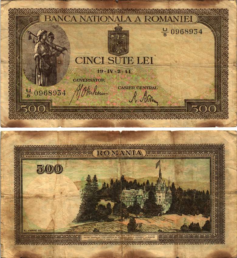 Румыния 500 леев 1941 крестьянки, замок Пелеш, 2 апреля 1941 Pick 51 а бумага 8615-67-1-1