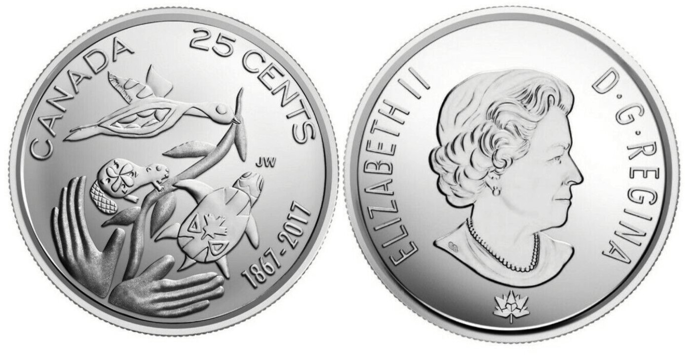 Канада 25 центов 2017 150 лет конфедерации Канады, надежда на зеленое будущее KM 2295.1 никелированная сталь  UNC  M59-10