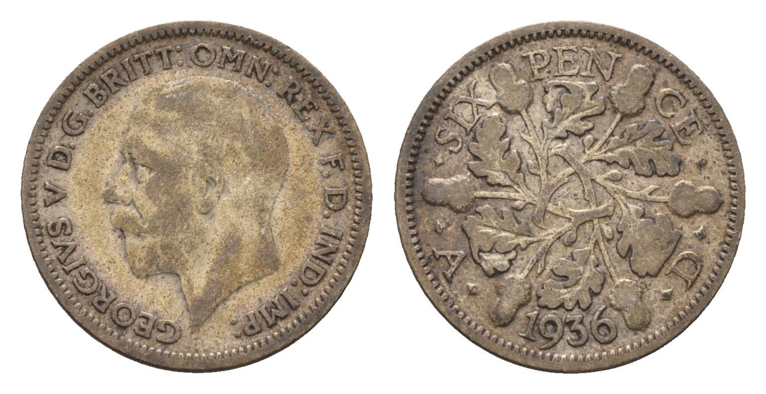 Великобритания 6 пенсов 1936 Георг V (1910-1936) KM 832, Spink 4041 серебро 100-929