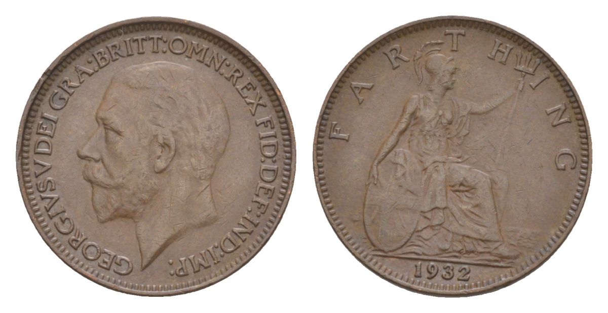 Великобритания 1 фартинг 1932 Георг V (1910-1936) KM 825, Spink 4061 бронза 4632-727