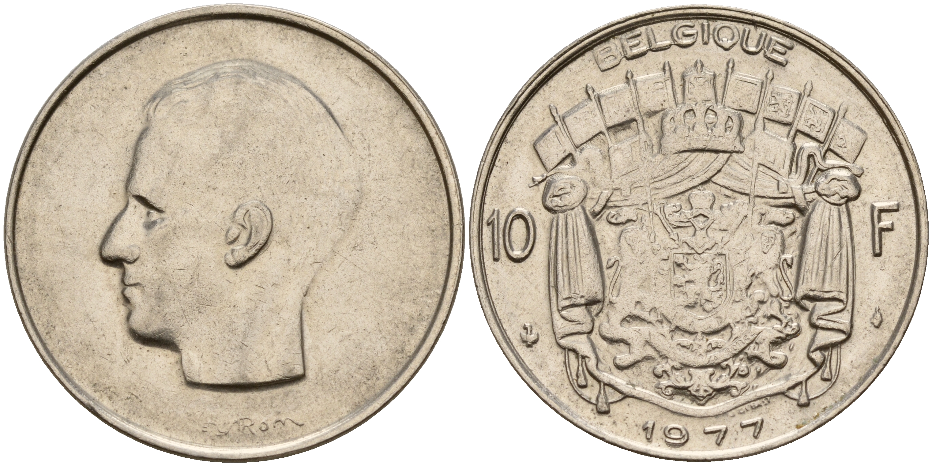 Бельгия 10 франков 1977 Belgique, Бодуэн I (1951-1993) KM 155.1 никель  4187-512