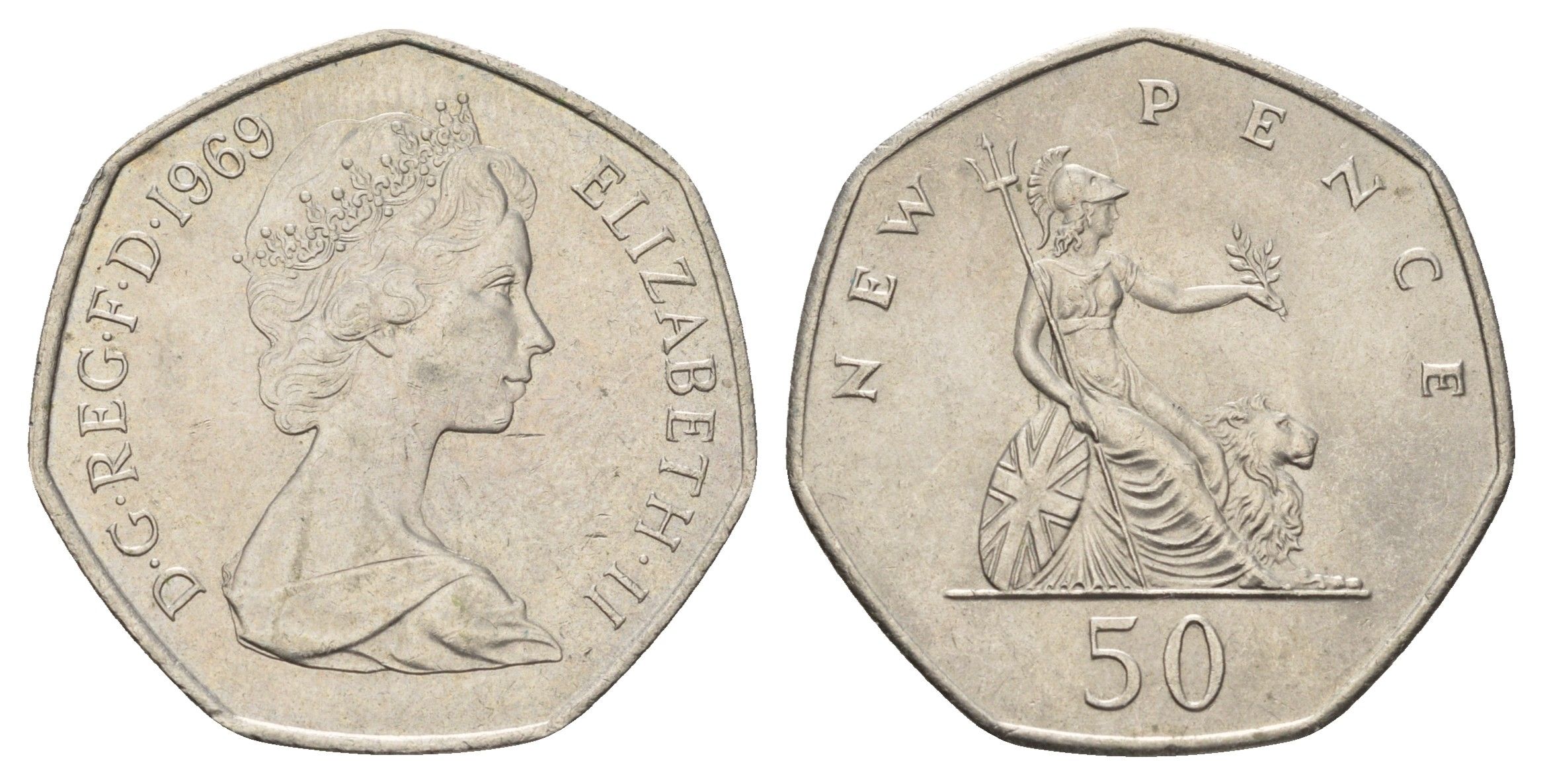 Великобритания 50 пенсов 1969 Елизавета II (1952-2022) KM 913, Spink 4223 (H1) медно-никель aUNC 4140-642