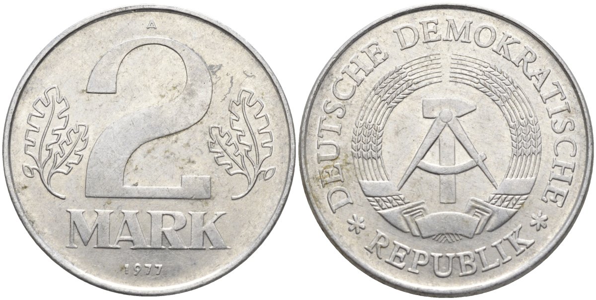 ГДР 2 марки 1977 A KM 48 алюминий 4139-113