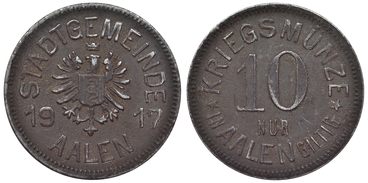 Германия, Ален 10 пфеннигов 1917 Баден-Вюртемберг, нотгельд Funck 2.5 железо 4119-1026