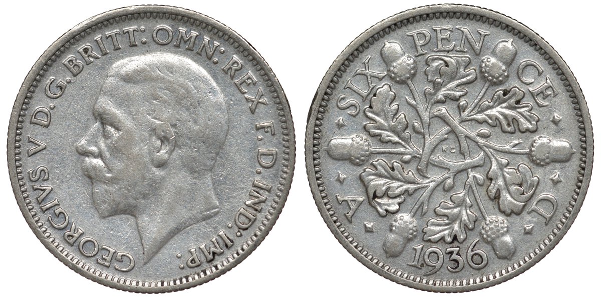 Великобритания 6 пенсов 1936 Георг V (1910-1936) KM 832, Spink 4041 серебро 4128-815