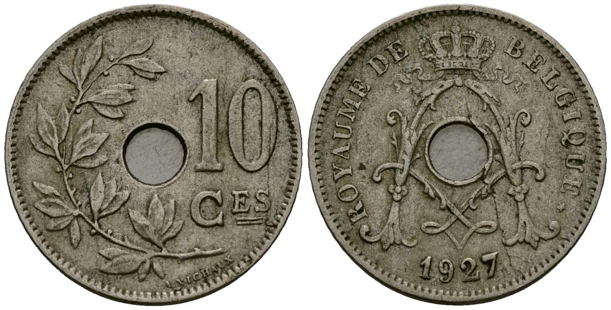Бельгия 10 сантимов 1927 Belgique KM 85 медно-никель 4172-1021
