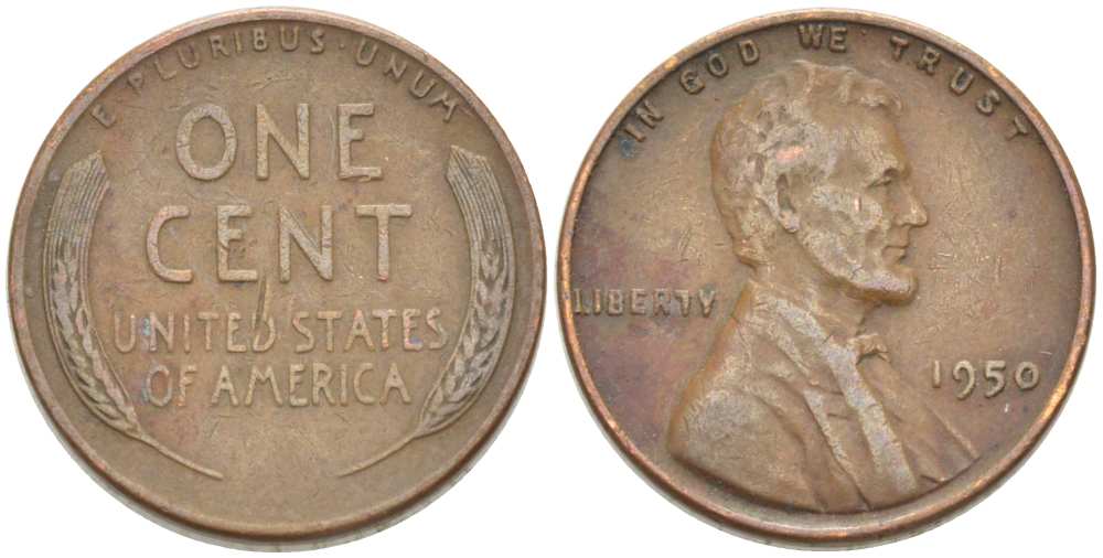 США 1 ЦЕНТ 1950 ЛИНКОЛЬН KM А132 медь цинк 218-227