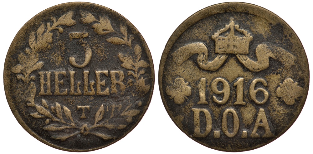 Немецкая Восточная Африка (Танзания) 5 геллеров 1916 T - OST-AFRICA Jaeger 723, KM 14.2 латунь 5010-613