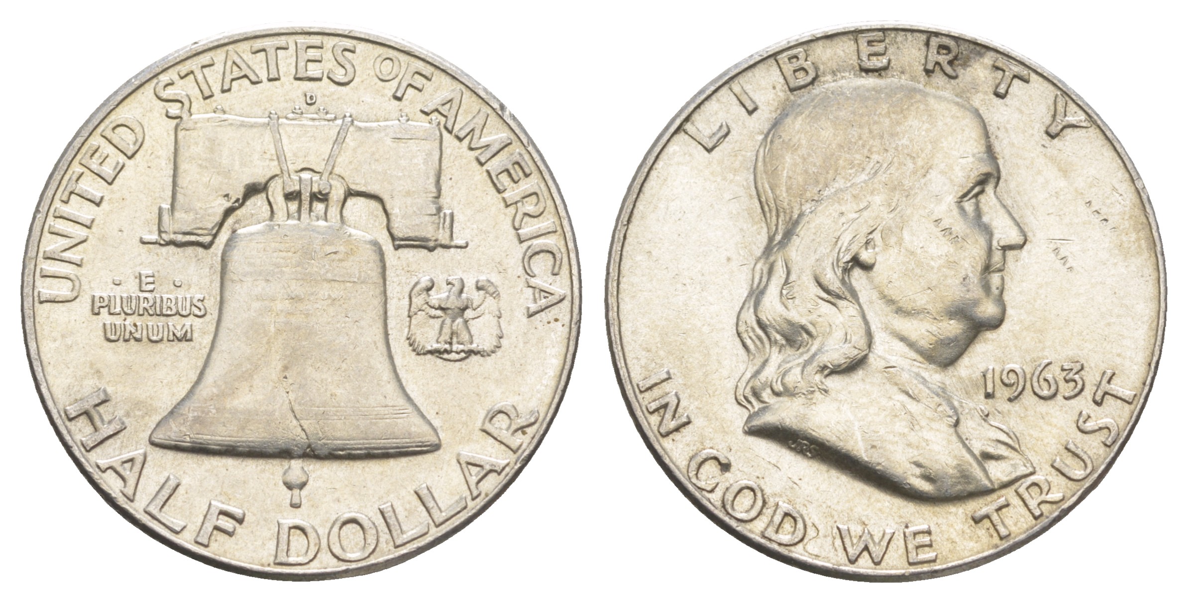 США 1/2 доллара (50 центов) 1963 Бенджамин Франклин, колокол KM 199 серебро    4653-144