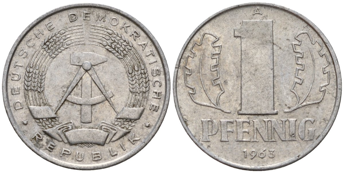 ГДР 1 пфенниг 1963 A KM 8.1 алюминий 4189-511