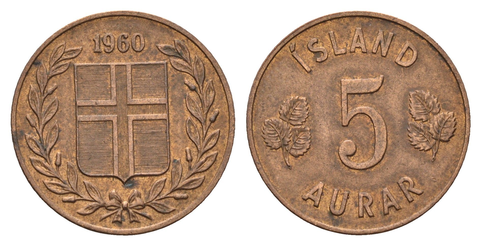 Исландия 5 эйре 1960 KM 9 бронза 4691-325