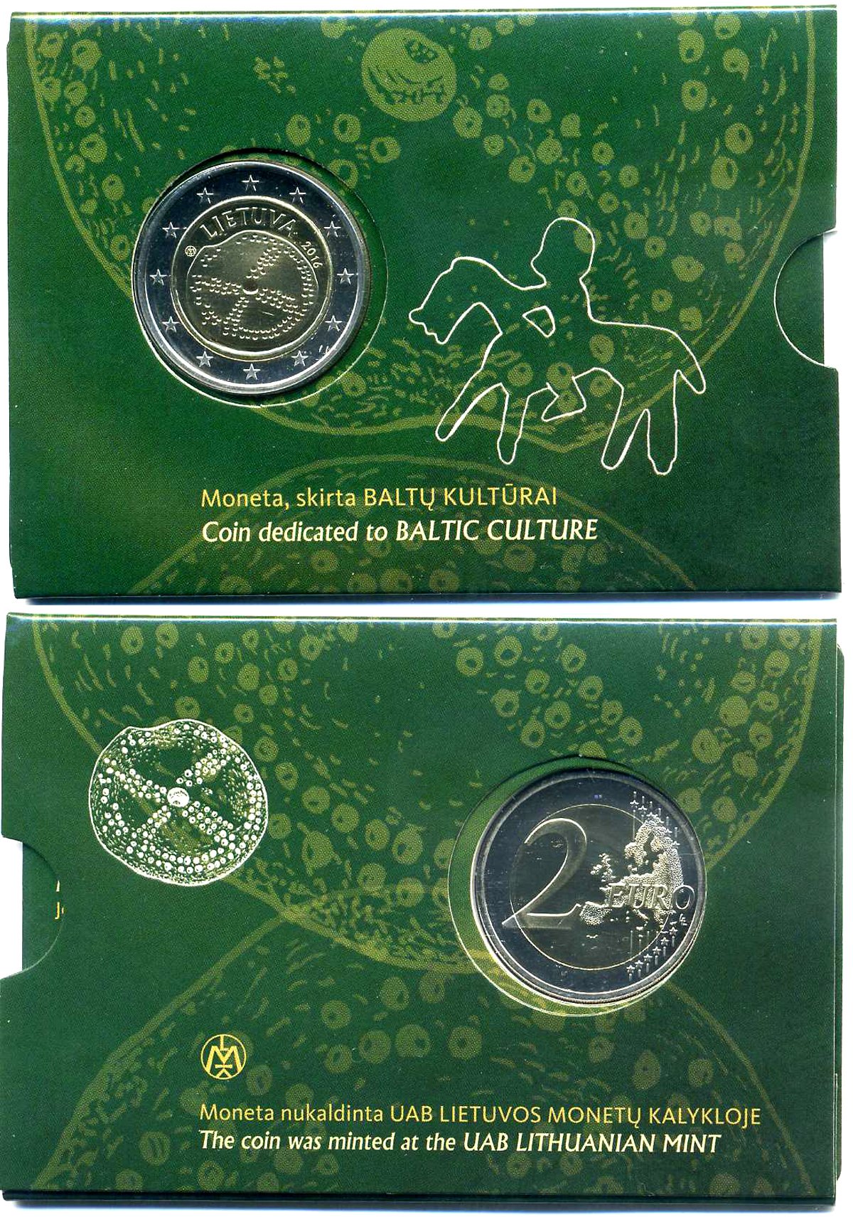 Литва 2 евро 2016 Балтийская культура, запайка, буклет KM 221 биметалл BUNC 3-4-8-24
