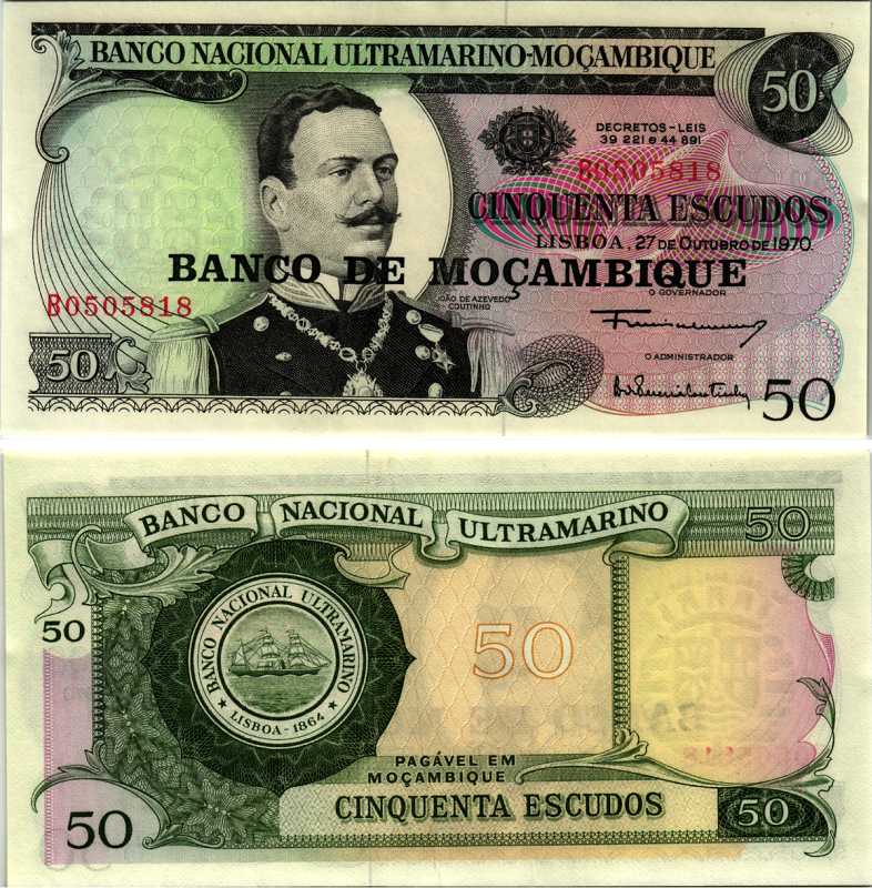 Мозамбик 50 эскудо 1970 (1976) надпечатка на 1970, Жоао де Азеведо Коутиньо Pick 116 aбумага UNC (пресс) 7116-48-3-2