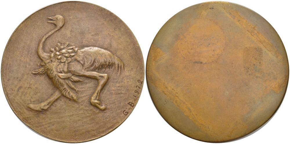 ЕВРОПА МЕДАЛЬ 1972 СТРАУС, МЕДАЛЬЕР G.B., ДИАМЕТР 58 ММ. ВЕС 40 ГР. бронза 1080-7-32