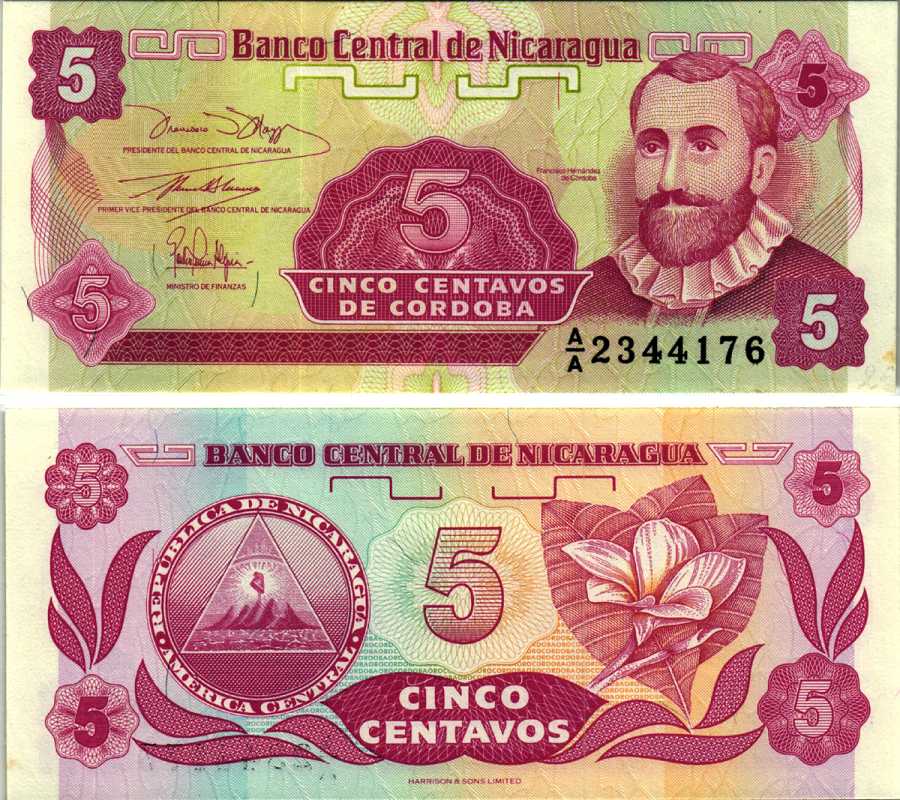 НИКАРАГУА 5 СЕНТАВО 1991 ФРАНСИСКО ЭРНАНДЕС де КОРДОБА Pick 168a бумага UNC (ПРЕСС) 7548-119-1-2