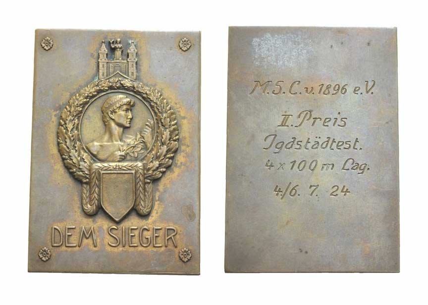 Германия плакетка 1924 II место в соревнованиях, 65*45 мм, 53,9 гр 1079-6-43