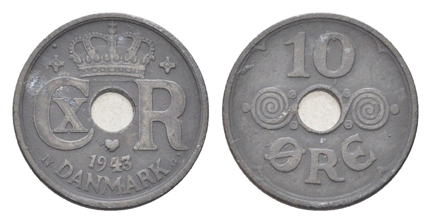 Дания 10 эре 1943 KM 822a цинк 4705-735