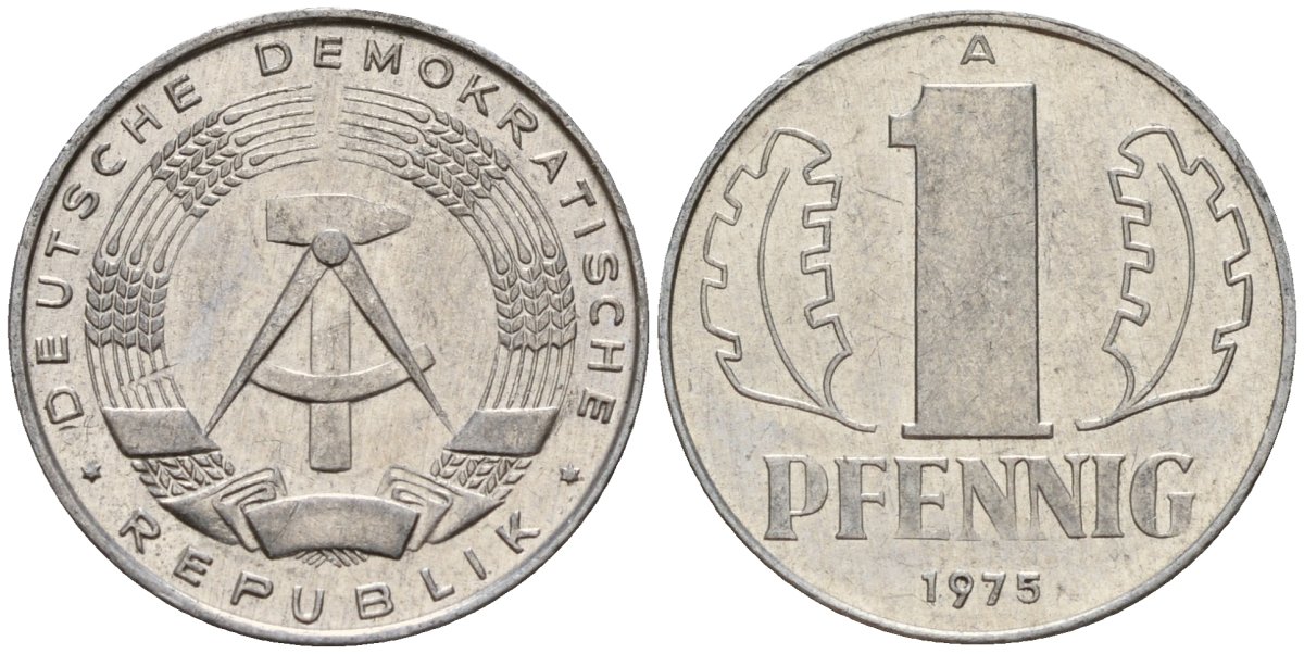 ГДР 1 пфенниг 1975 A KM 8.1 алюминий 112-534