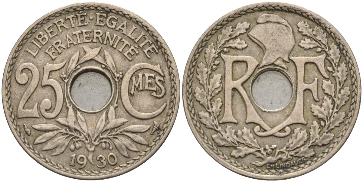 Франция 25 сантимов 1930 KM 867a, Le Franc 171.7 медно-никель 4143-441
