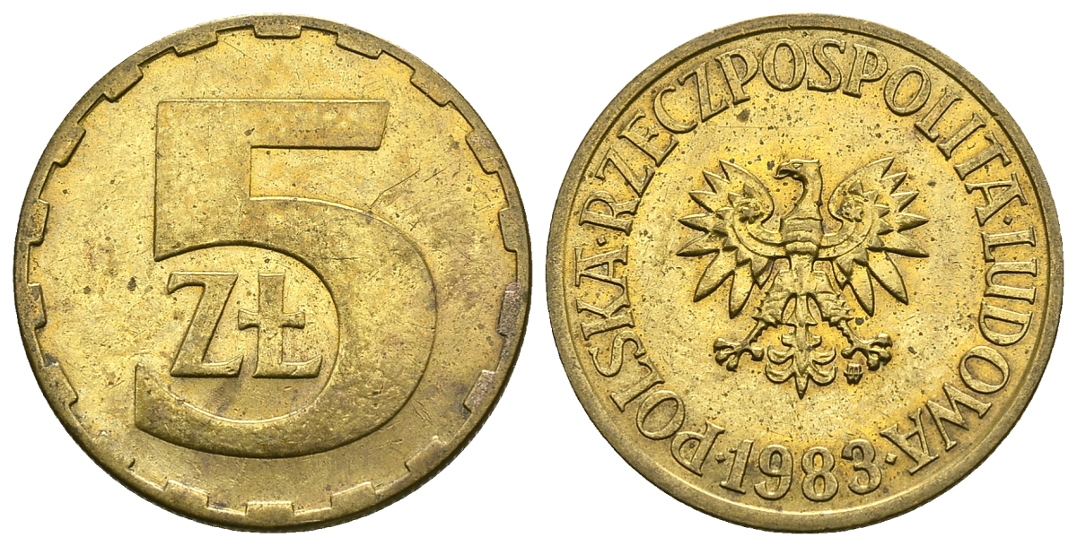 ПОЛЬША 5 ЗЛОТЫХ 1983 MW KM 81.1 латунь 4385-734