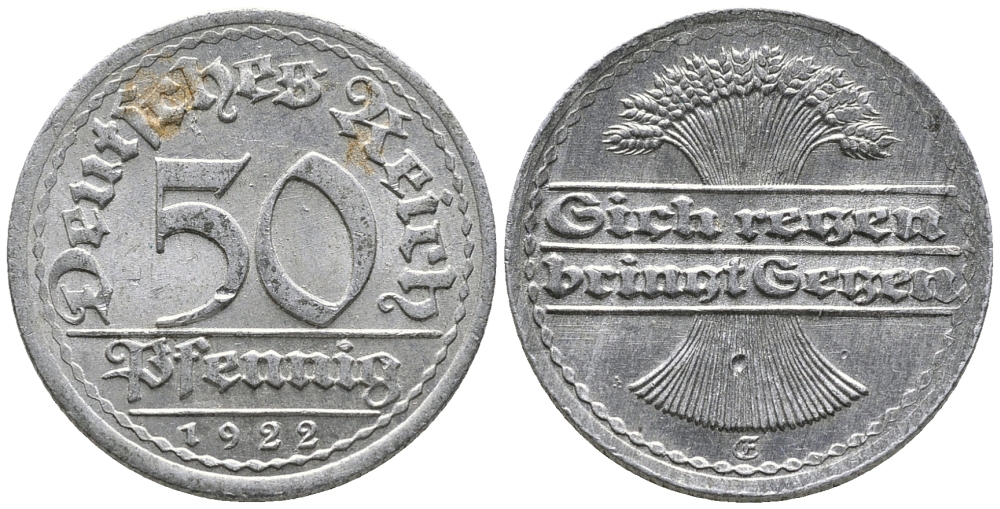 ГЕРМАНИЯ 50 ПФЕННИГОВ 1922 GF KM 27, J. 301 алюминий 24-1046