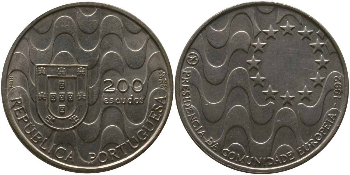 Португалия 200 эскудо 1992 INCM, Председательство Португалии в Евросоюзе KM 663 медно-никель aUNC 118-1033