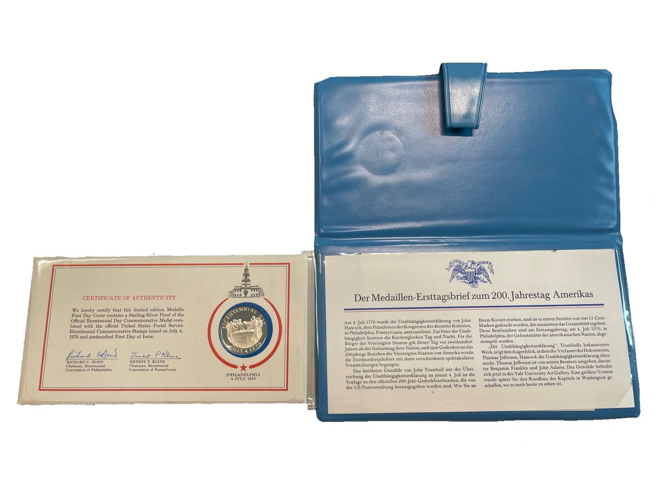 США медаль "200-летие независимости США", в красочном конверте 1976 вес 14,08 гр, диаметр 31,5 мм  серебро PROOF 7-4-2-49
