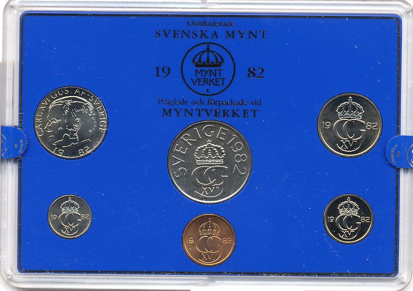 Швеция набор монетного двора из 6 монет 1982 в пластике, Карл XVI Густав (1973- ) KM MS23 UNC 5-4-2-83