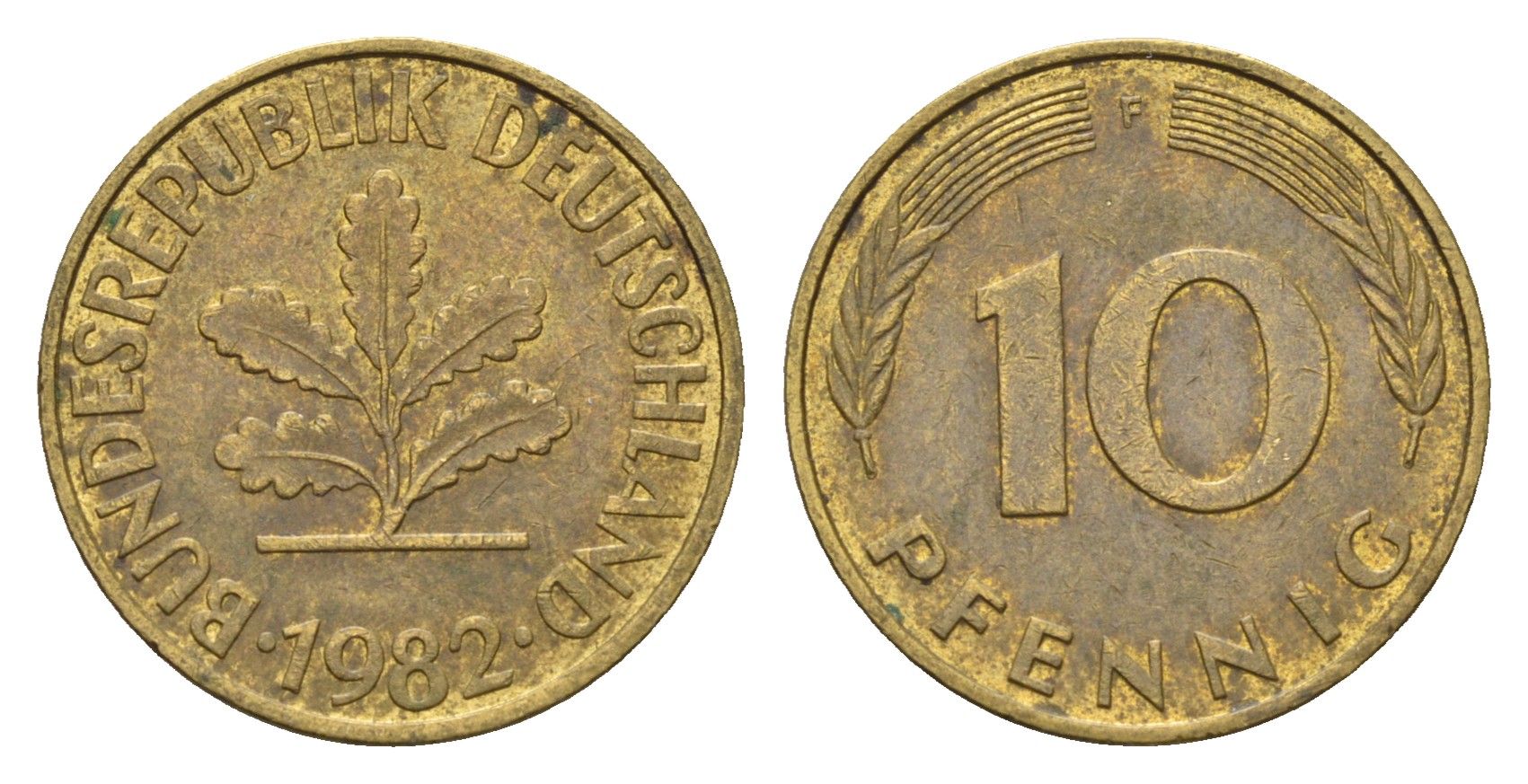 ФРГ 10 пфеннигов 1982 F KM 108, J. 383 сталь плакированная латунью 4684-1213