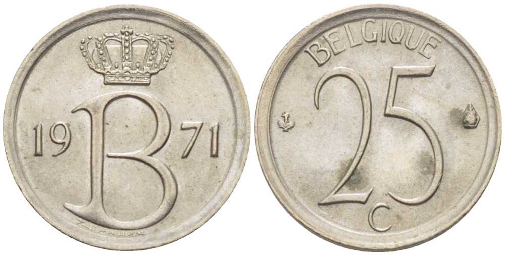 БЕЛЬГИЯ 25 САНТИМОВ 1971 BELGIQUE KM 153.1 медно-никель 201-1267