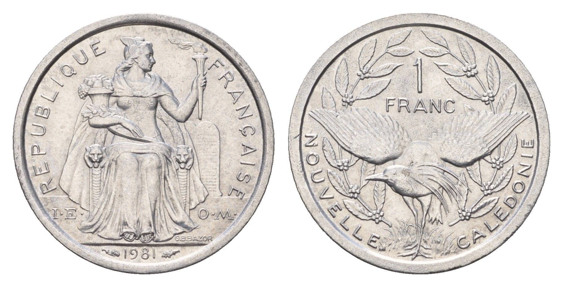 Новая Каледония 1 франк 1981 KM 10 алюминий UNC 4675-934