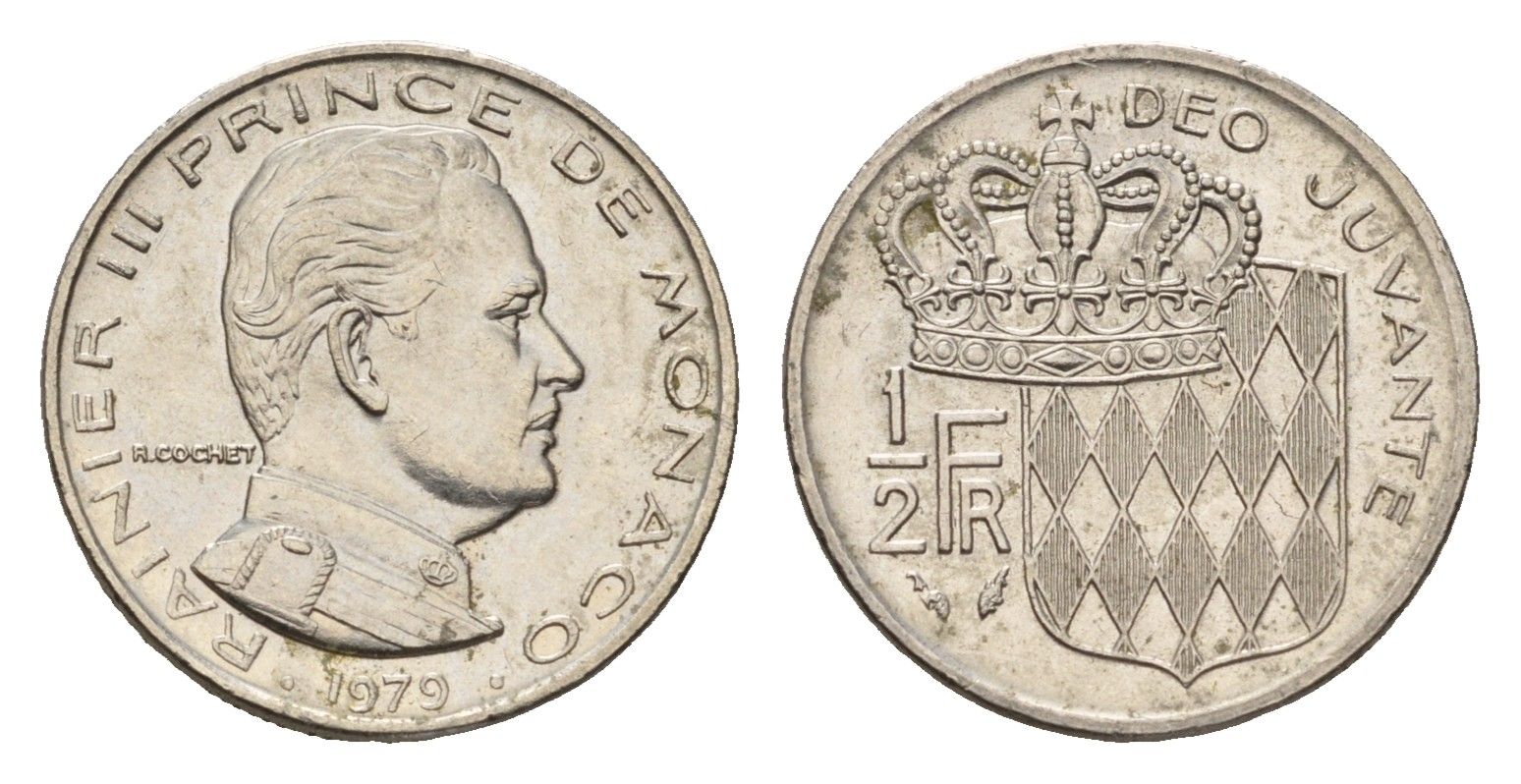 Монако 1/2 франка 1979 Ренье III (1949-2005) KM 145 никель 4169-719