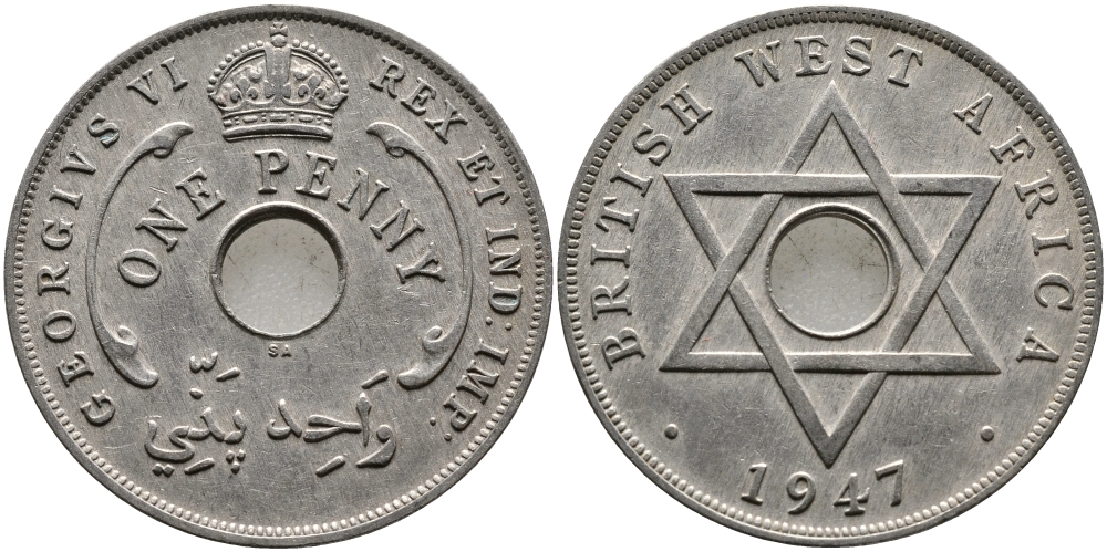 Британская Западная Африка 1 пенни 1947 Георг VI (1937-1952) KM 19 медно-никель 1523-235