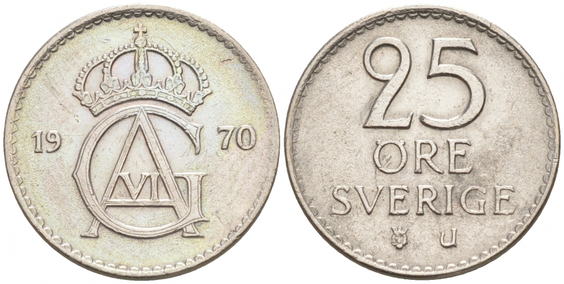 Швеция 25 эре 1970 U Густав VI Адольф (1950-1973) KM 836 медно-никель 44-117