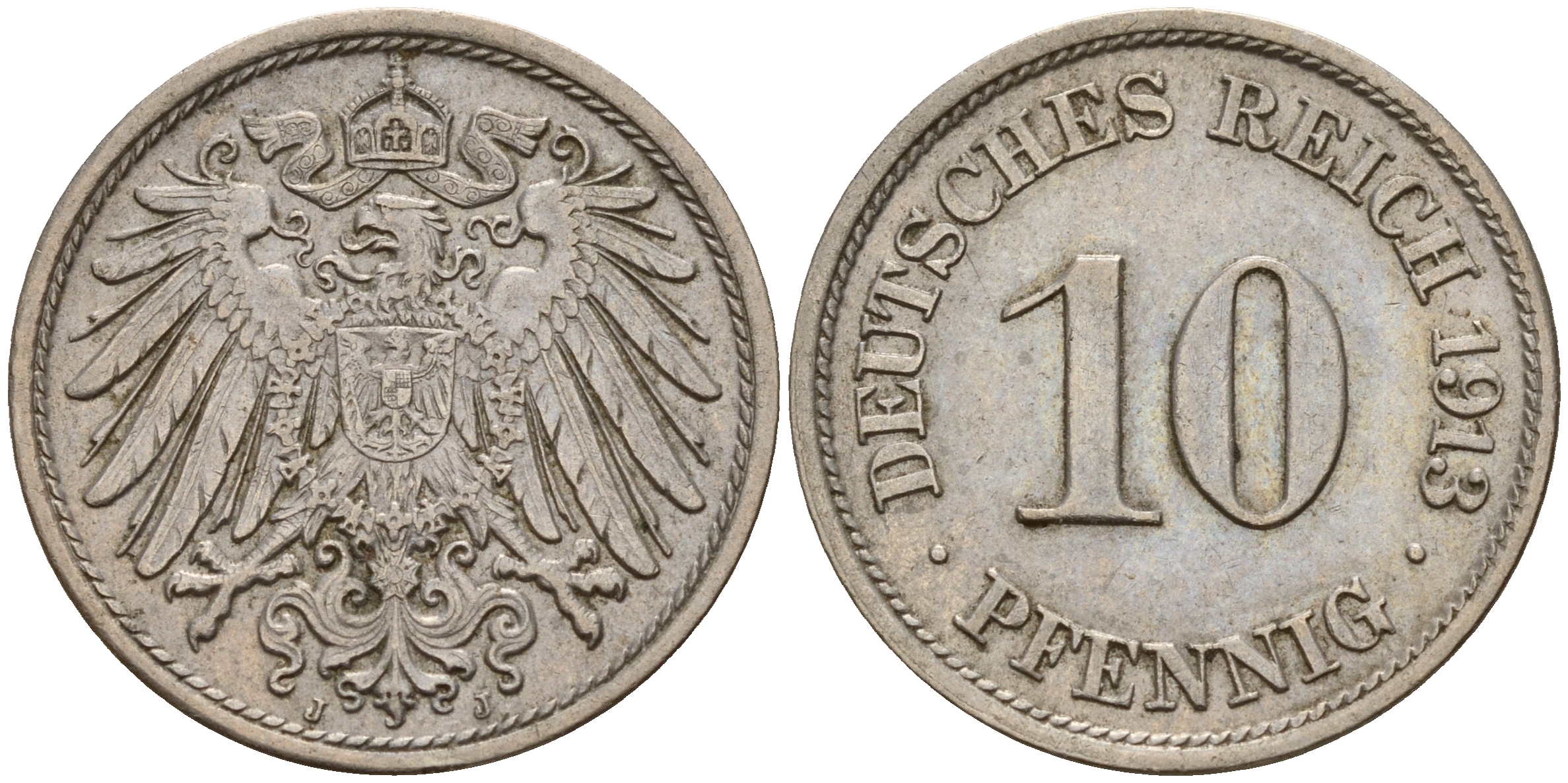 Германия 10 пфеннигов 1913 J KM 12, Jager 13, Weege 8 медно-никель    4603-736