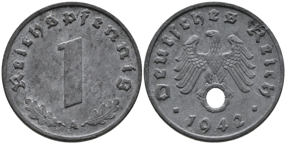 ГЕРМАНИЯ 1 РЕЙХСПФЕННИГ 1942 A KM 97, J.369 цинк 96-721