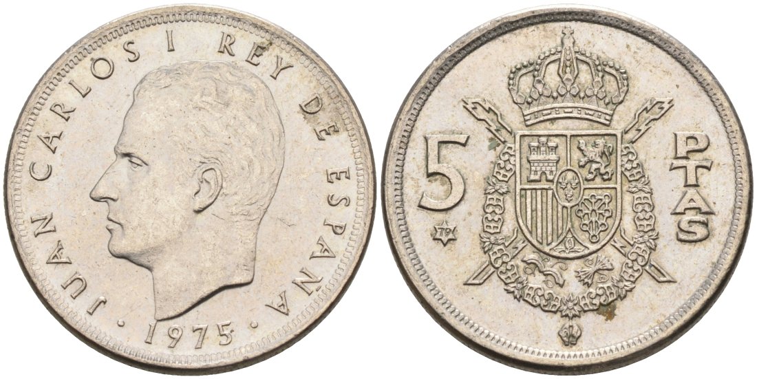 Испания 5 песет 1975 (79) Хуан Карлос I KM 809 медно-никель 4573-944