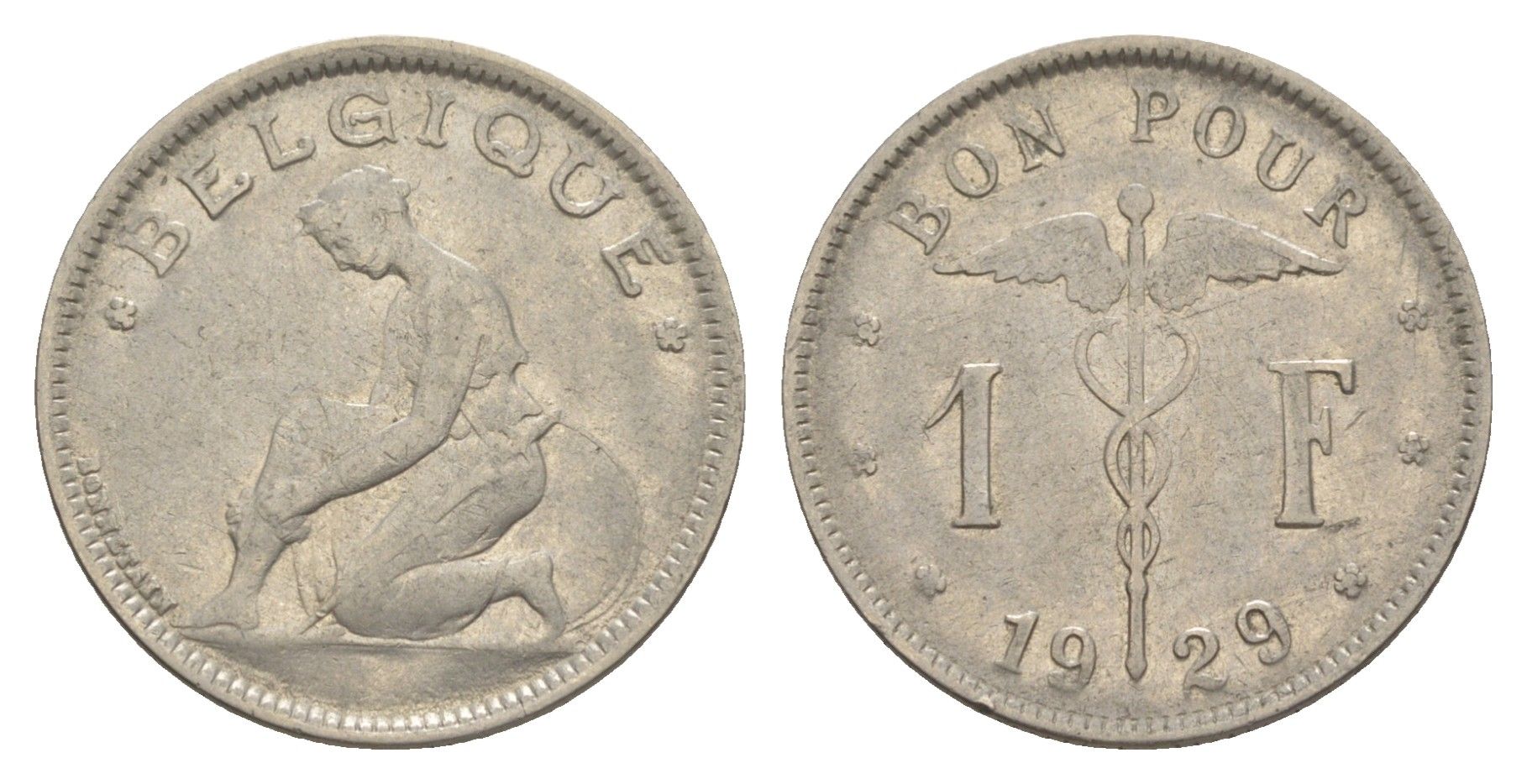 Бельгия 1 франк 1929 Belgique, Альберт I (1909-1934) KM 89 никель 4619-1031