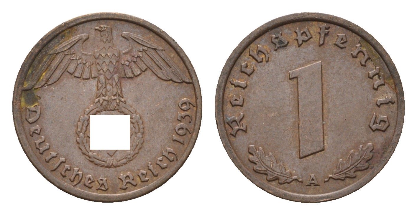 Германия 1 рейхспфенниг 1939 A KM 89, J. 361 бронза 4684-1156