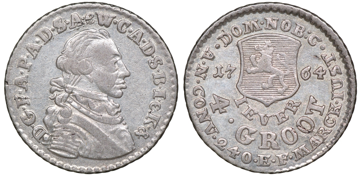 Йевер 4 гроте 1764 Фридрих Август (1750-1785) KM 99, Merzdorf 127, Jaeger 6, Mann 421 серебро    00-802-10