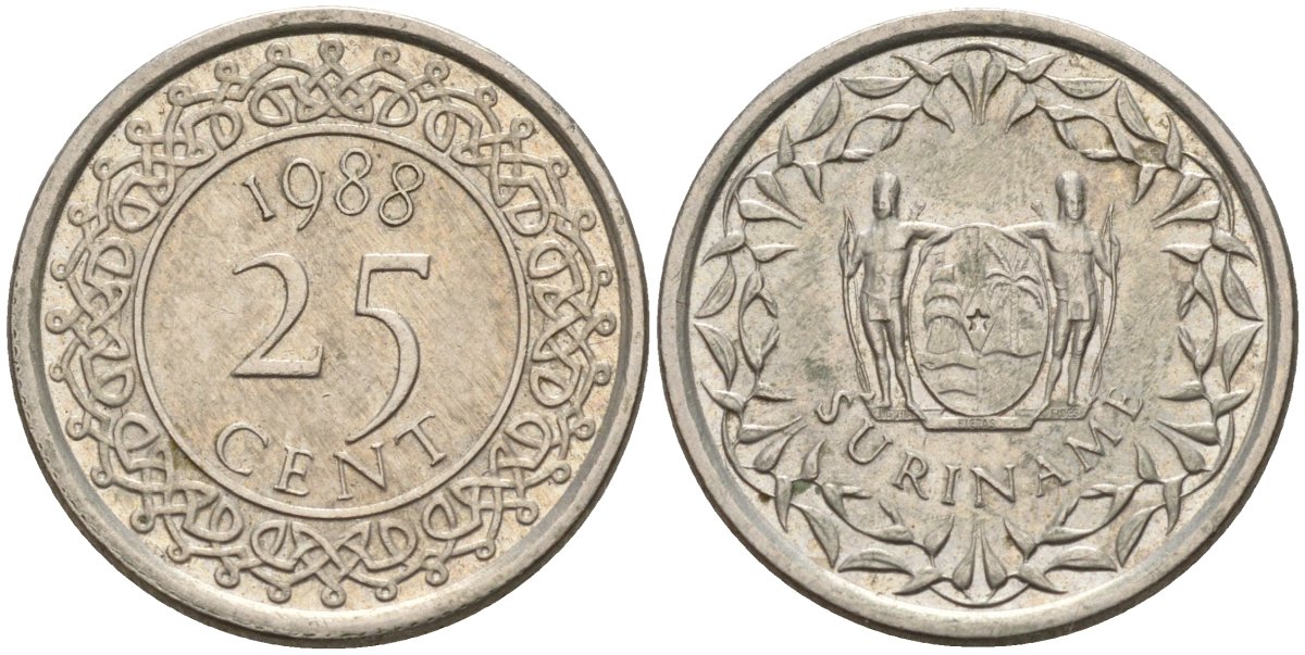 Суринам 25 центов 1988 KM 14 медно-никель aUNC 4174-821
