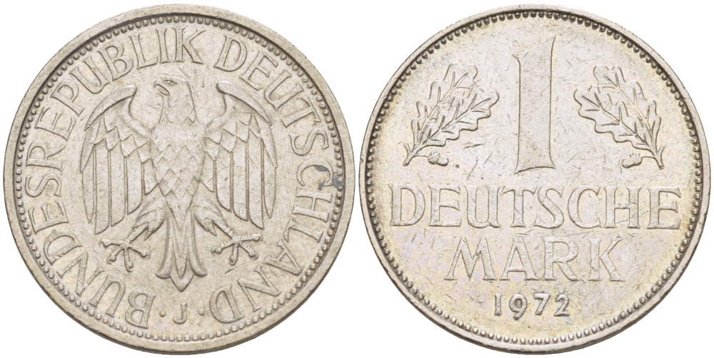 ФРГ 1 МАРКА 1972 J KM 110, J. 385 медно-никель 3718-1141