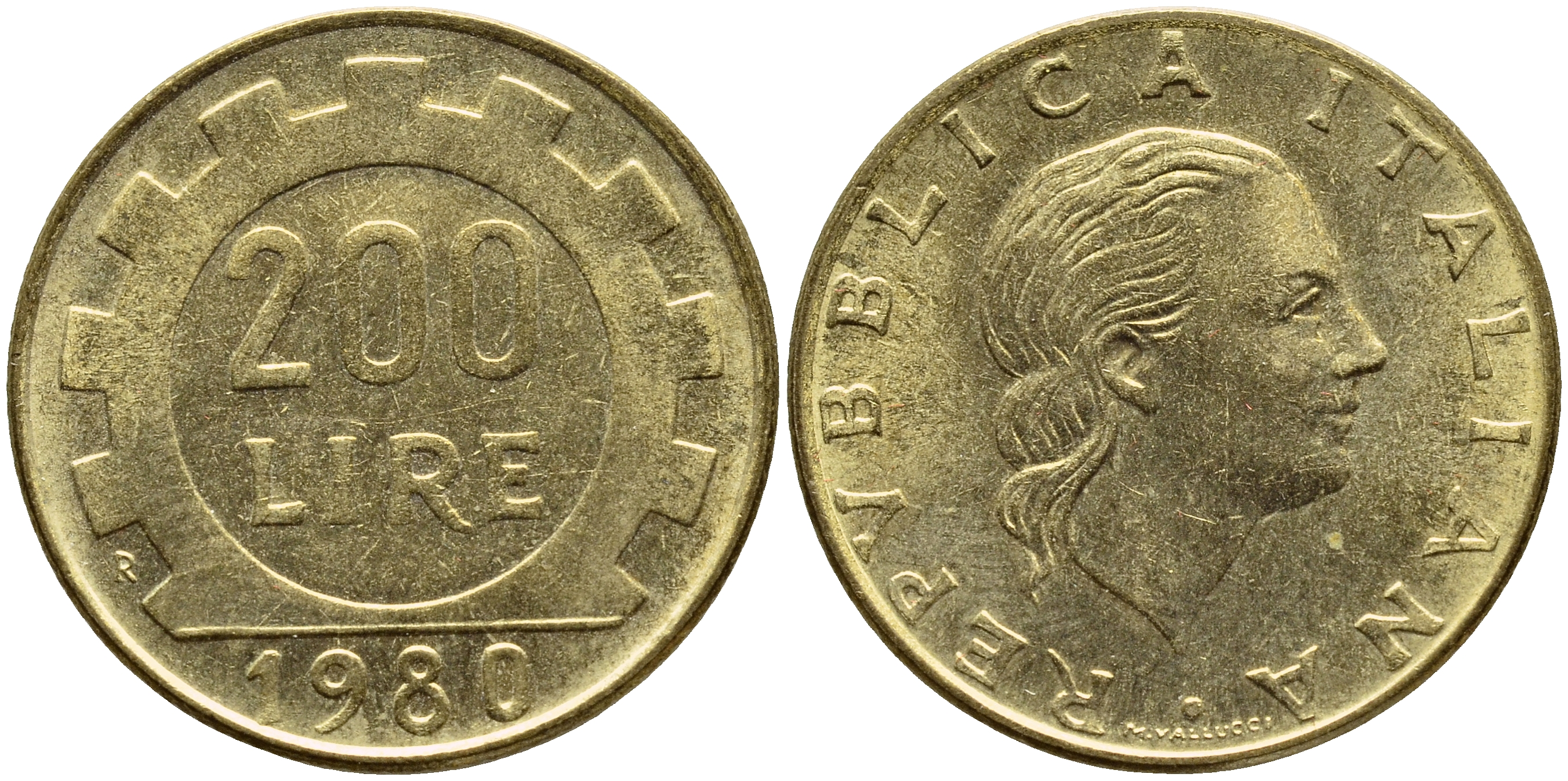 Италия 200 лир 1980 R, шестерня KM 105 алюминиевая бронза 4397-544